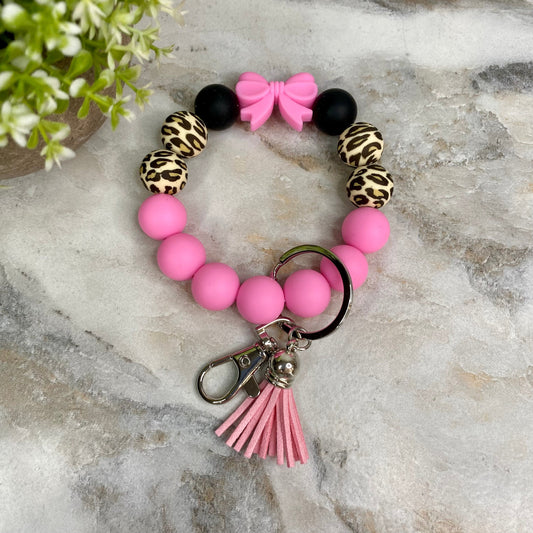 Silicone Bracelet Keychain - Pink Bow