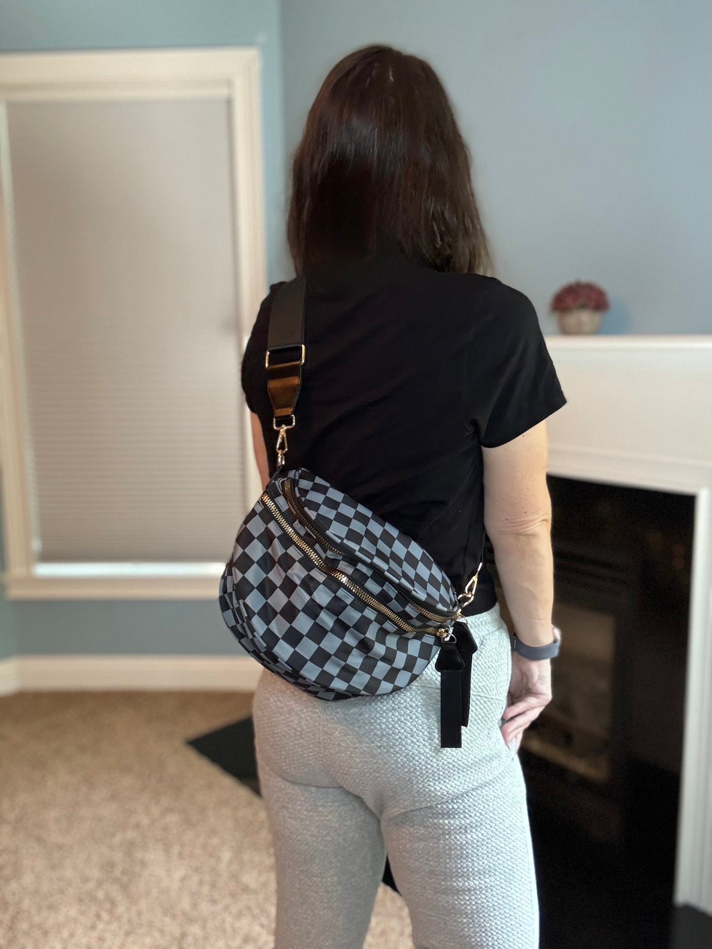 Roni - Checkered - Nylon Crossbody - Black + Grey