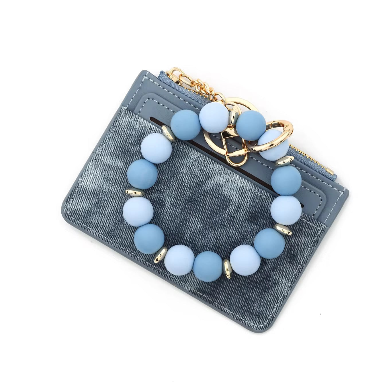 Denim Suede Bracelet Keychain & Card Holder Wallet - PREORDER