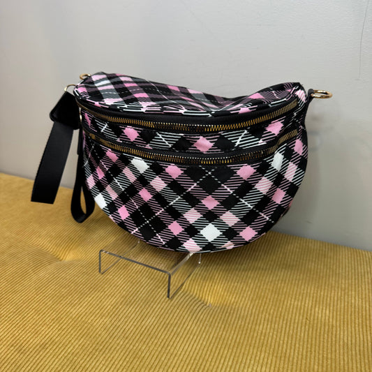 The Roni Nylon Crossbody - Black Pink Plaid