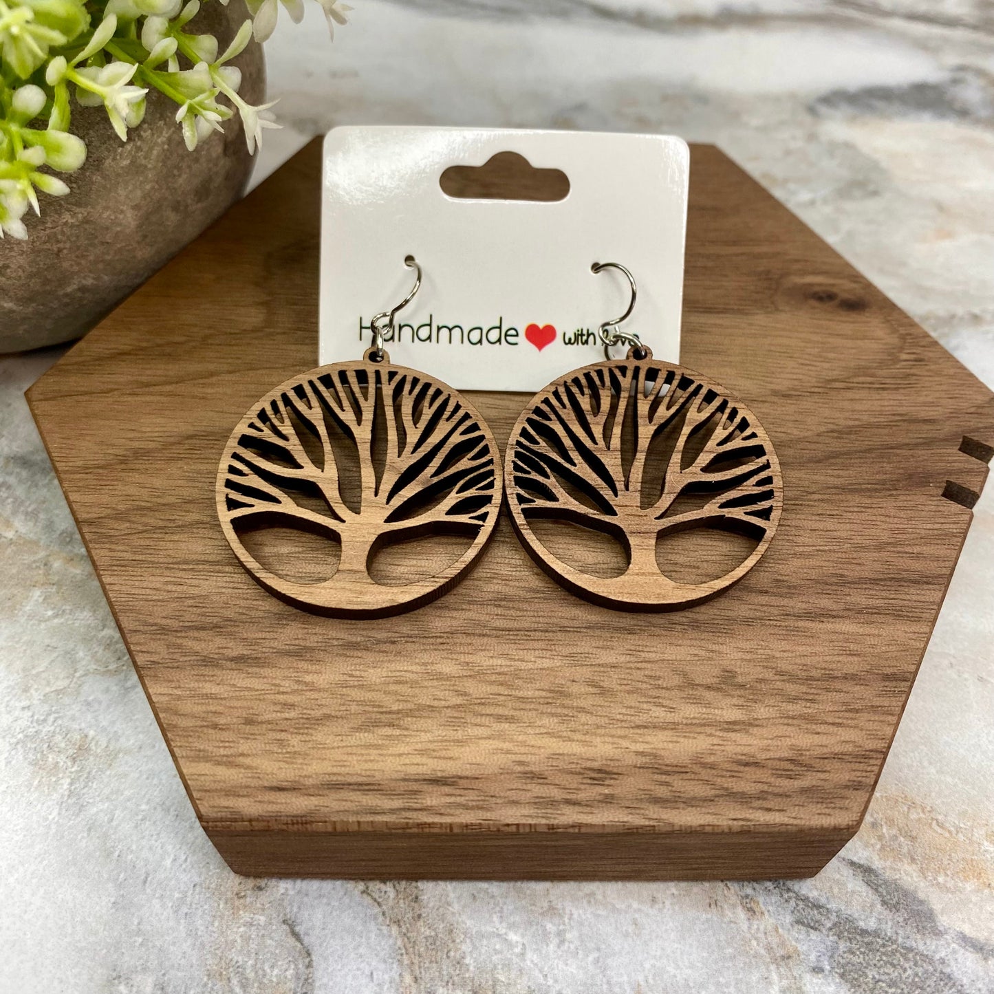 Wooden Dangle Earrings - Tree of Life