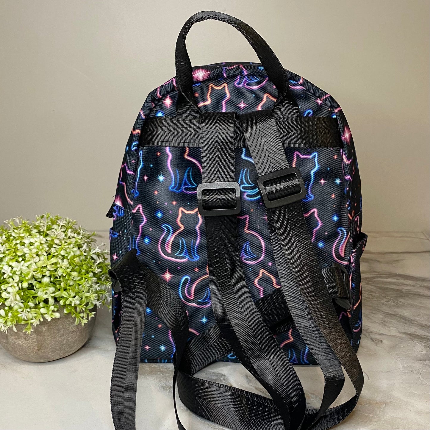 Mini Backpack - Halloween Fall - Cat Neon Outline