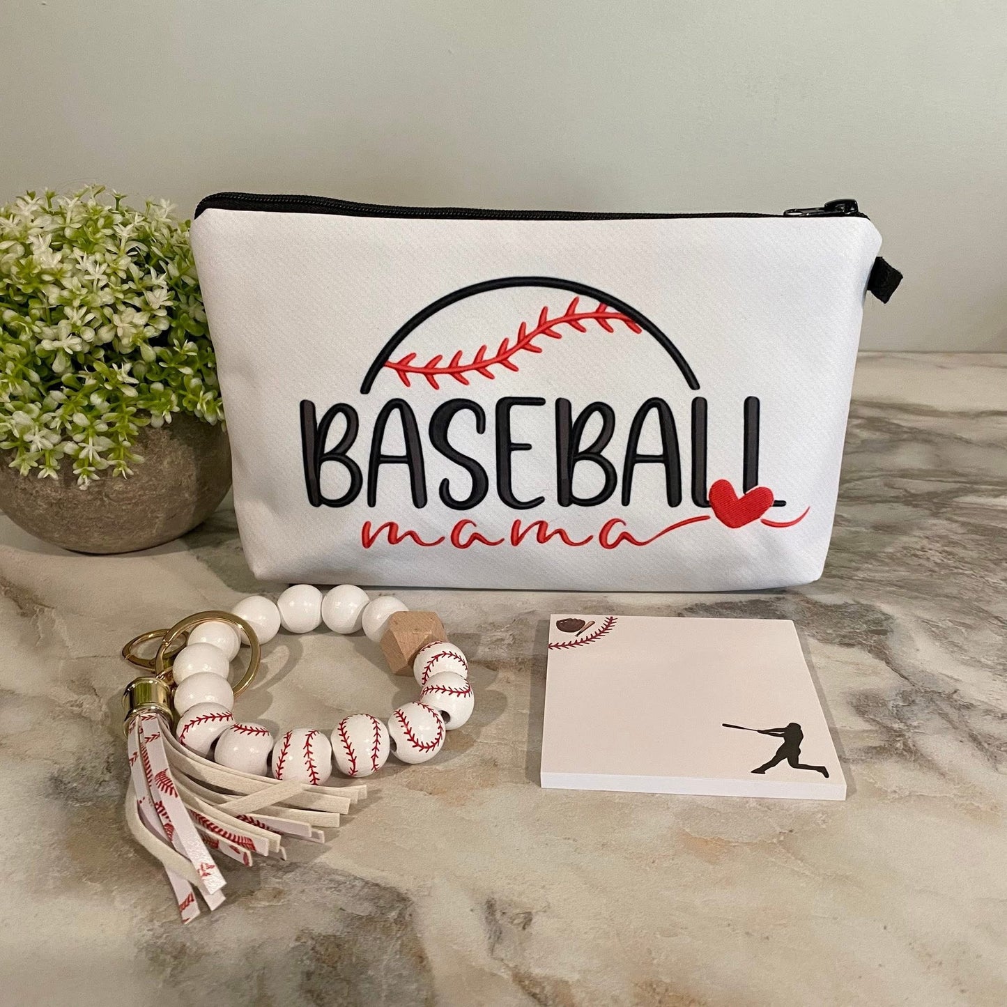 Pouch, Bracelet Keychain, & Sticky Note Bundled Set - Baseball Mama