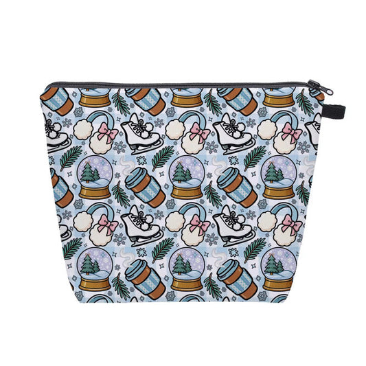 Pouch XL - Christmas Light Blue Snow Globe Ice Skate