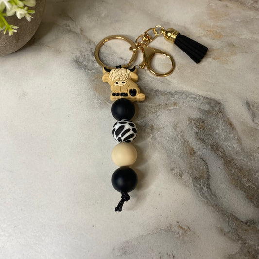 Keychain - Silicone Bead - Highland Cow - Black