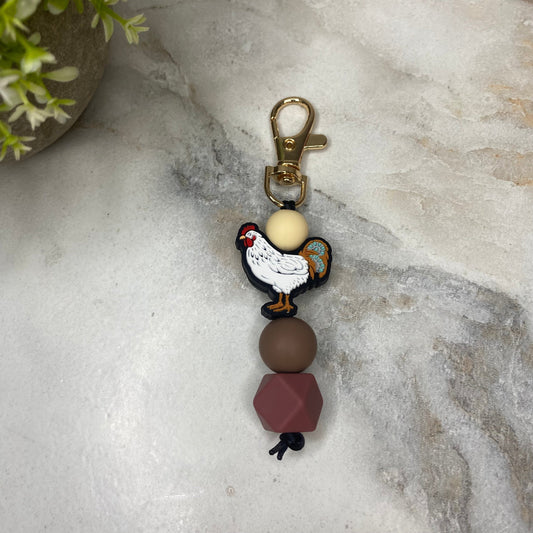 Keychain - Silicone Bead - Chicken - Maroon