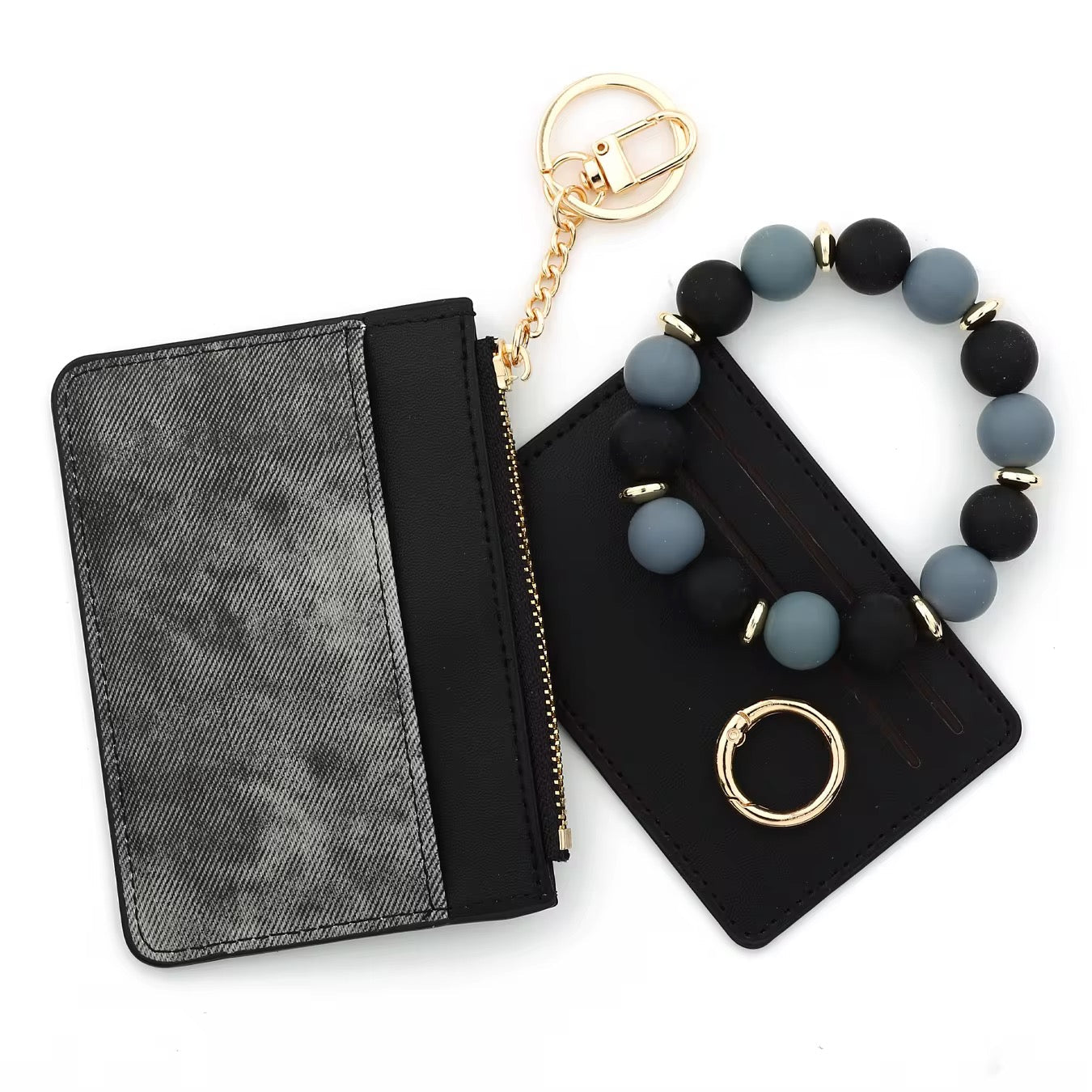 Denim Suede Bracelet Keychain & Card Holder Wallet - PREORDER