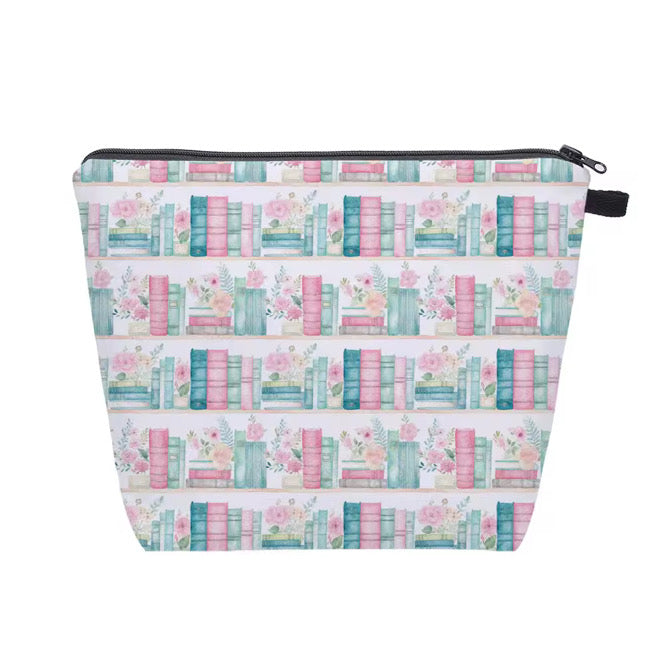 Pouch XL - Books Blue Mint Pink Floral Shelves