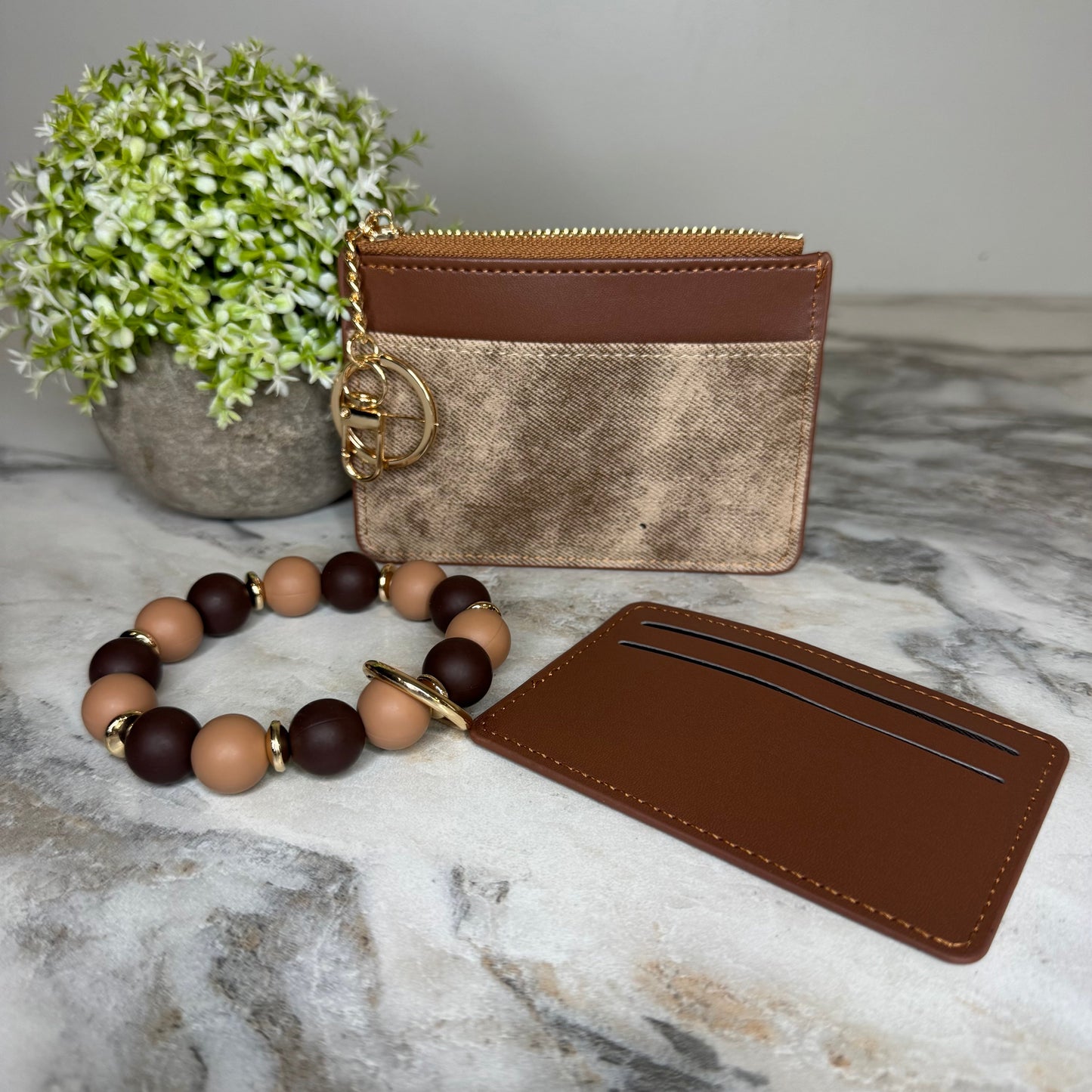 Denim Suede Bracelet Keychain & Card Holder Wallet - PREORDER