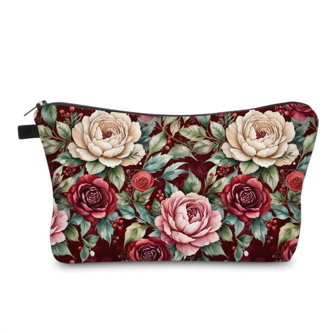 Pouch - Christmas Holiday Maroon Floral Roses