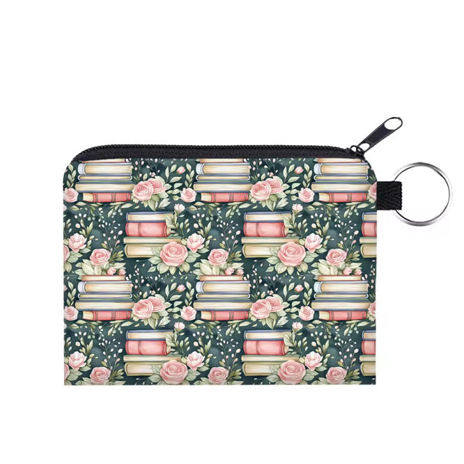Mini Pouch - Book Stack Roses Teal