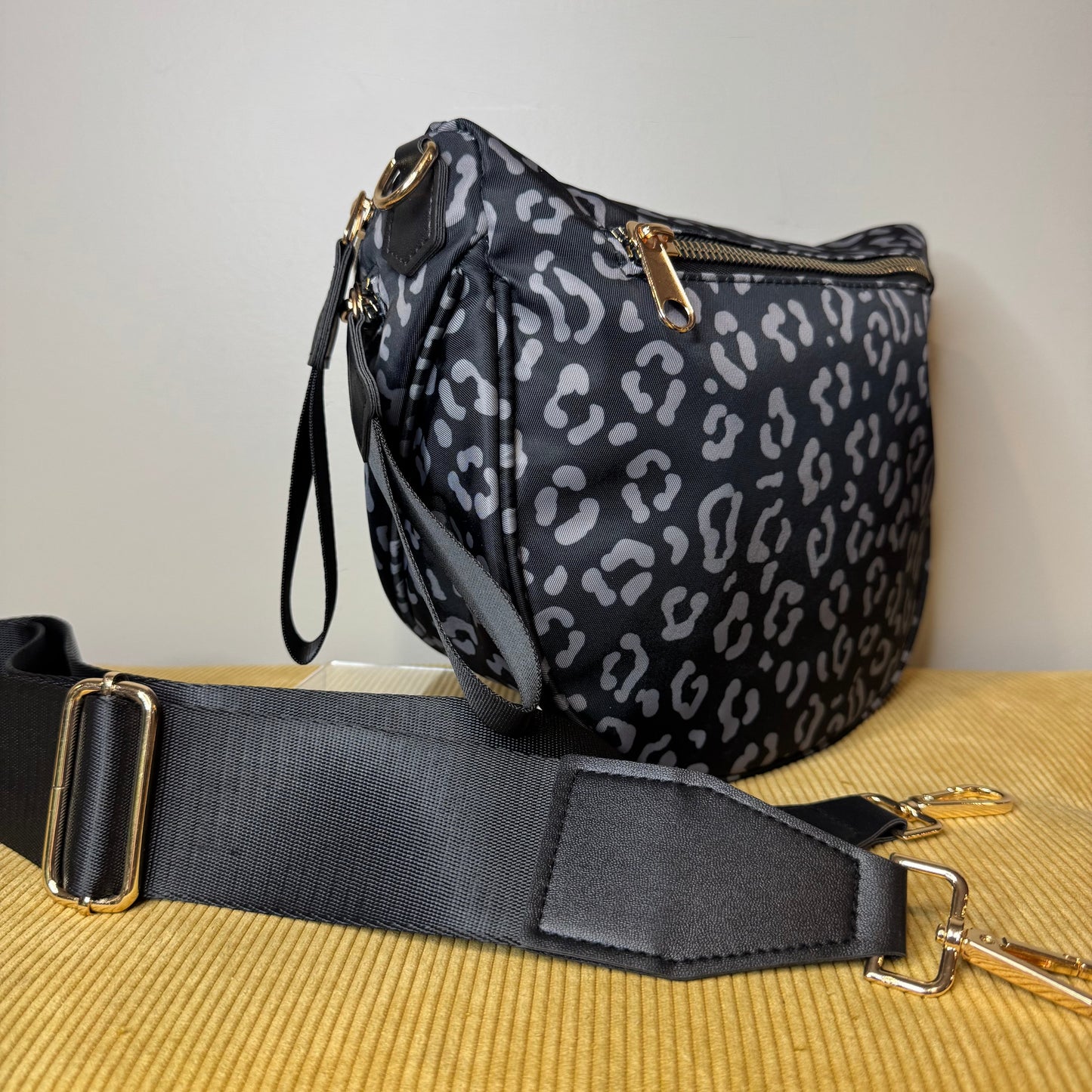 Roni - Nylon Crossbody - Black & Grey Animal - PREORDER