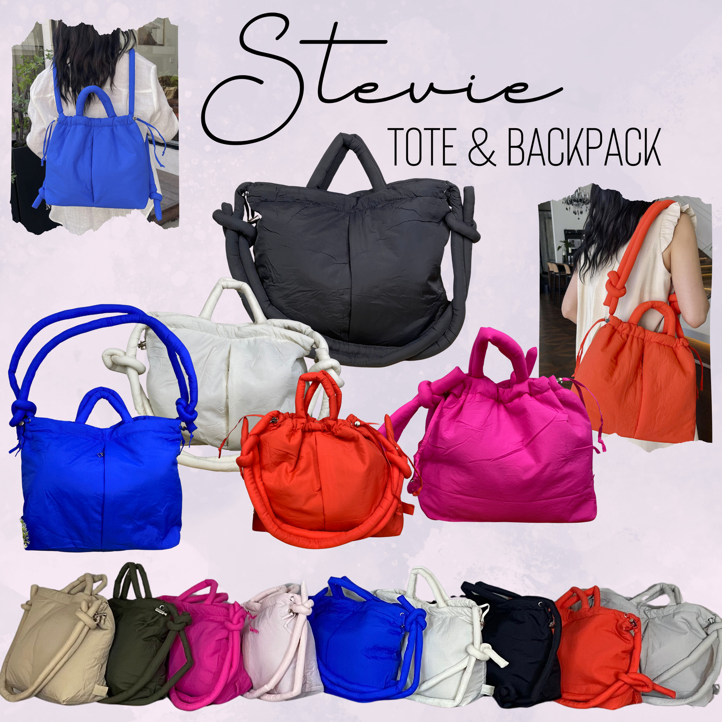 Stevie - Nylon Puff Tote & Backpack
