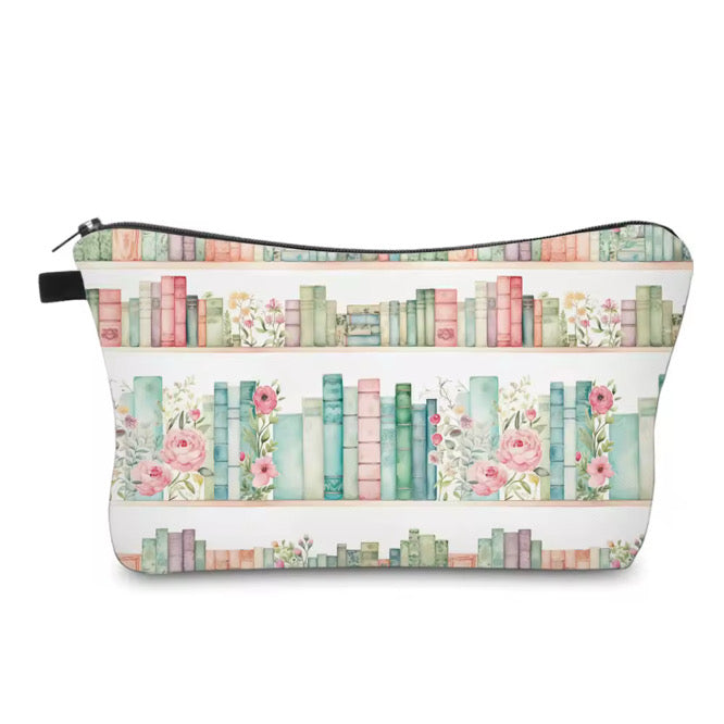 Pouch - Books Mint Pink Floral Shelves