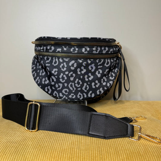 Roni - Nylon Crossbody - Black & Grey Animal - PREORDER