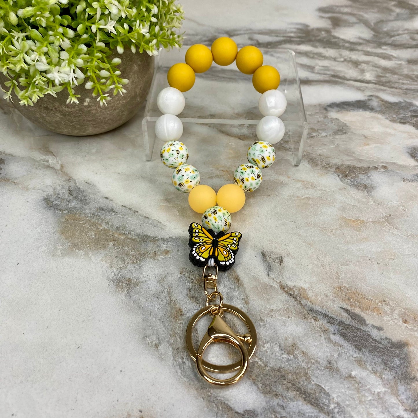 Silicone Bracelet Keychain - Yellow Butterfly