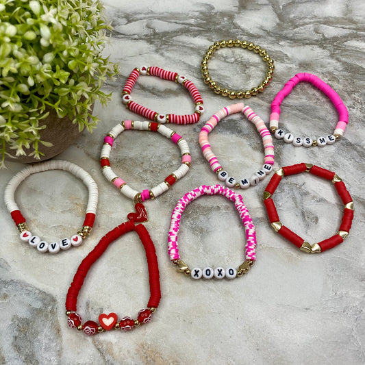 Bracelet - Clay + Bead - Love Red & Pink Mix