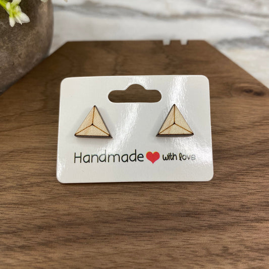 Wooden Stud Earrings - Triangle Pyramid