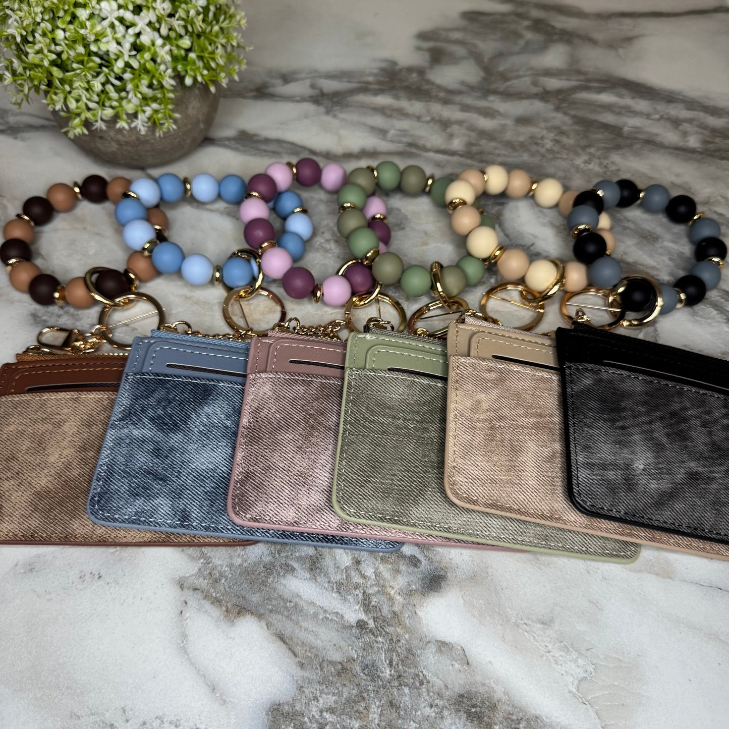 Denim Suede Bracelet Keychain & Card Holder Wallet - PREORDER