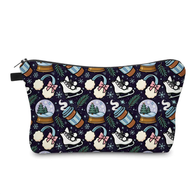 Pouch - Christmas Holiday -  Navy Blue Snow Globe Ice Skate