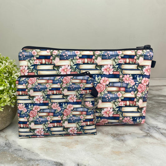 Pouch & Mini Pouch Bundled Set - Books All Over Navy Floral