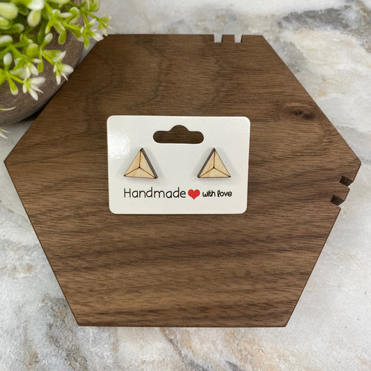 Wooden Stud Earrings - Triangle Pyramid