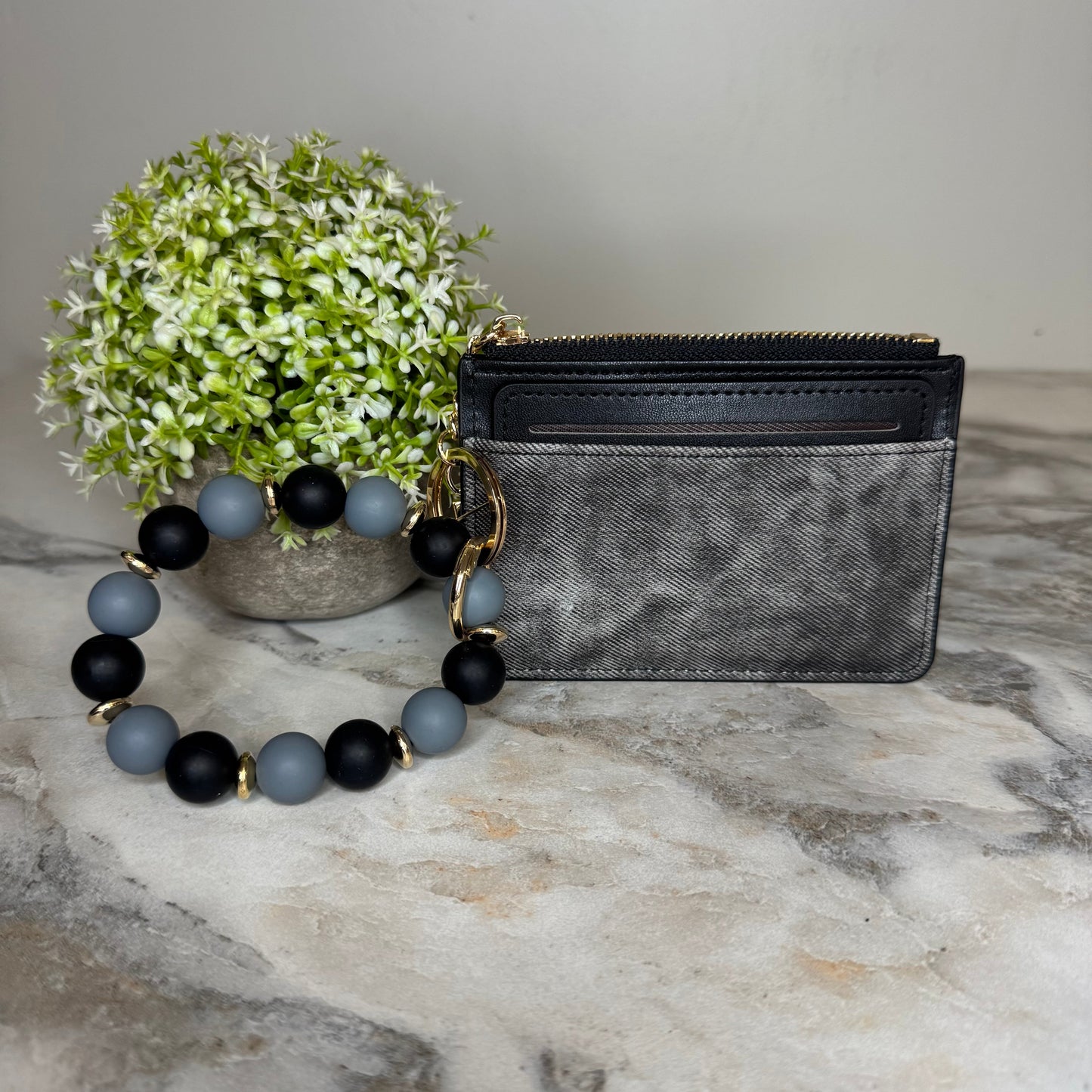Denim Suede Bracelet Keychain & Card Holder Wallet - PREORDER