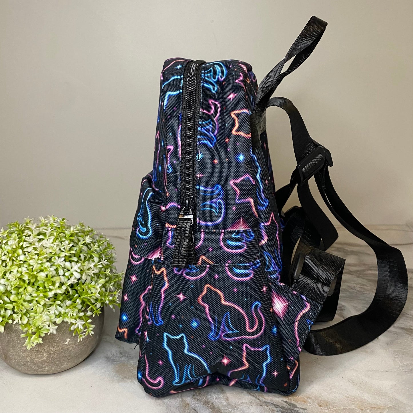 Mini Backpack - Halloween Fall - Cat Neon Outline
