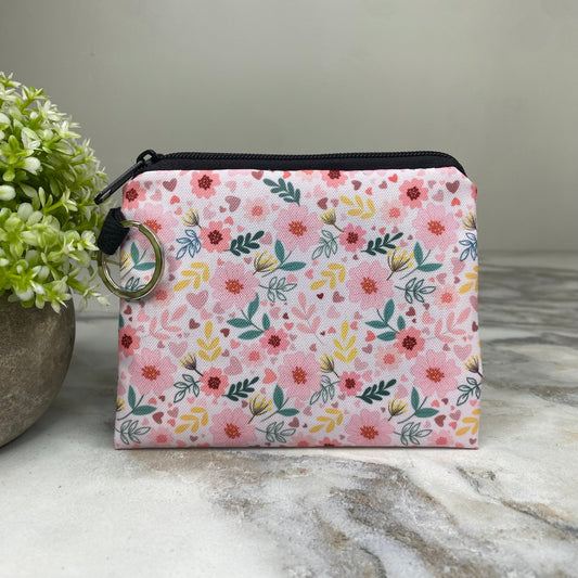 Mini Pouch - Floral Pink Yellow Green on White