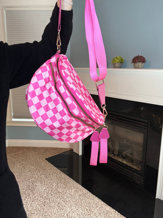 Roni - Checkered - Nylon Crossbody - Hot Pink