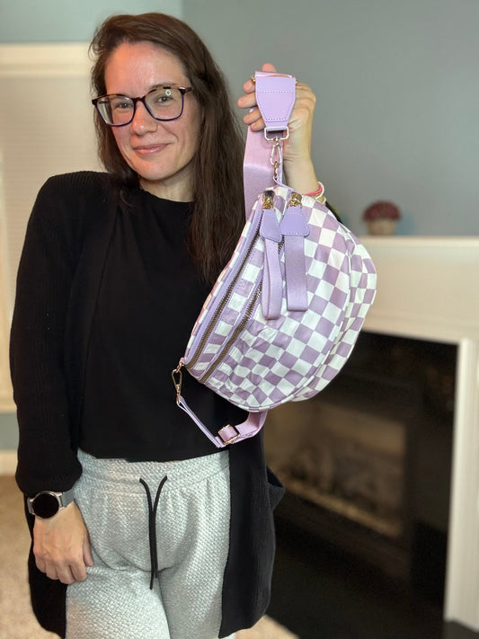 Roni - Checkered - Nylon Crossbody - Light Purple