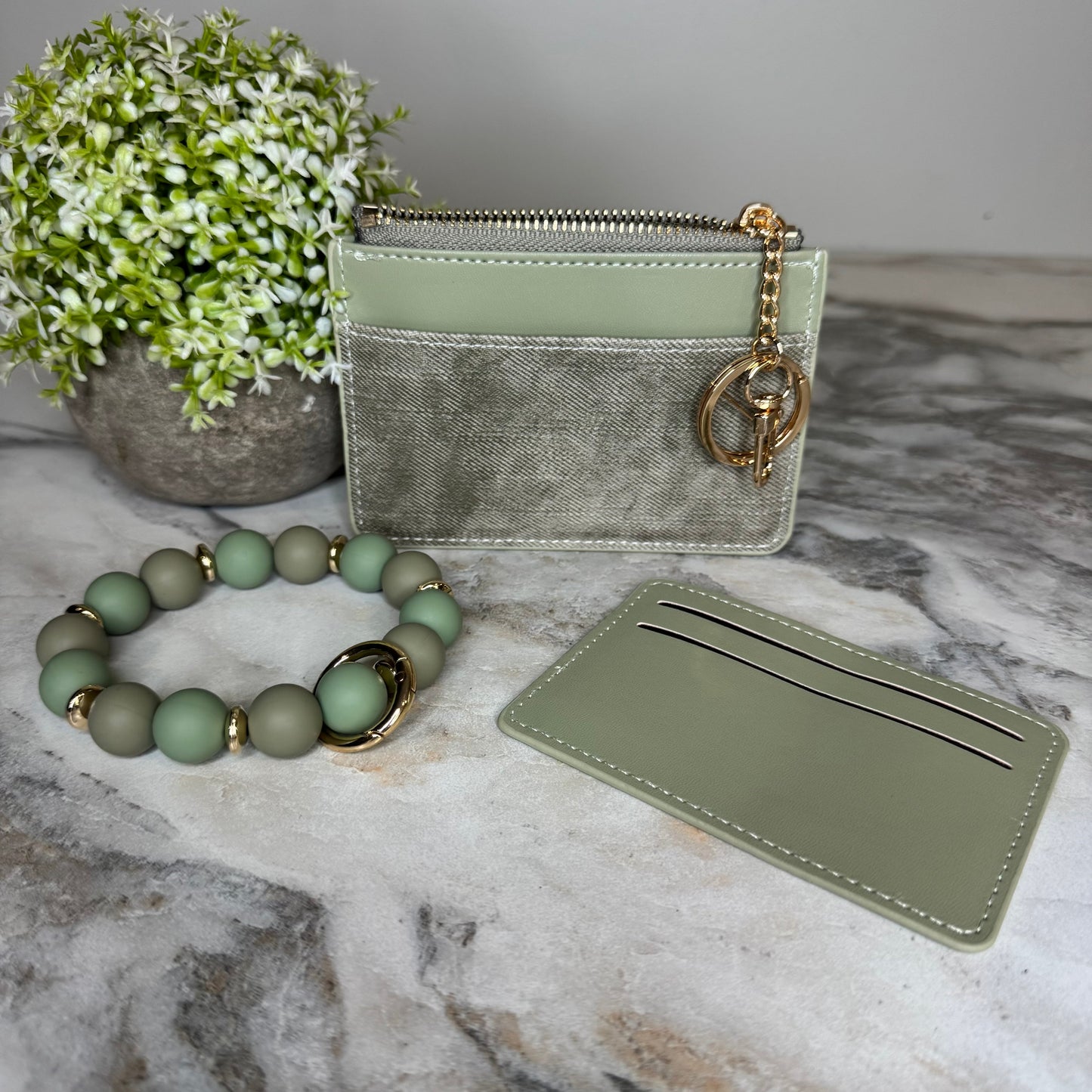 Denim Suede Bracelet Keychain & Card Holder Wallet - PREORDER