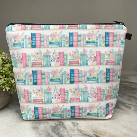 Pouch XL - Books Blue Mint Pink Floral Shelves