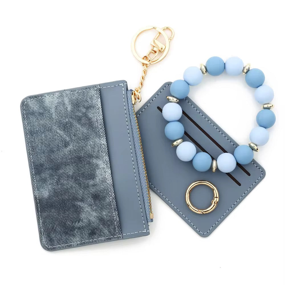 Denim Suede Bracelet Keychain & Card Holder Wallet - PREORDER