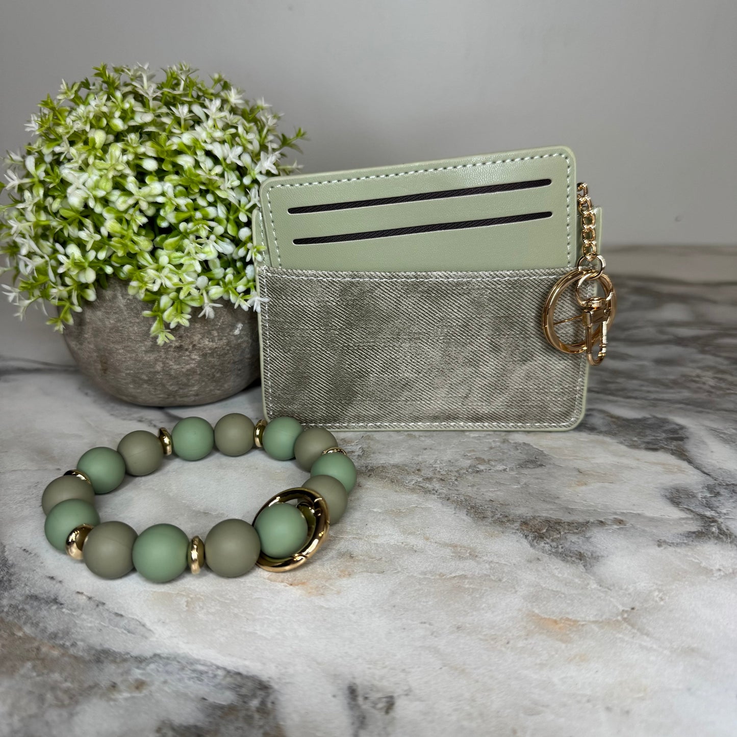 Denim Suede Bracelet Keychain & Card Holder Wallet - PREORDER