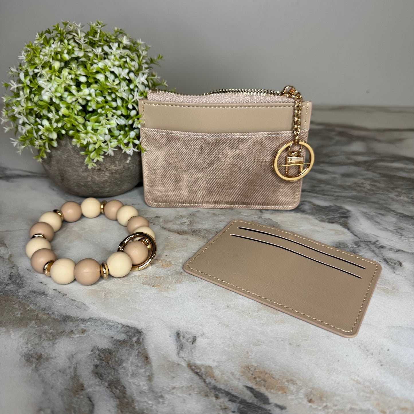 Denim Suede Bracelet Keychain & Card Holder Wallet - PREORDER