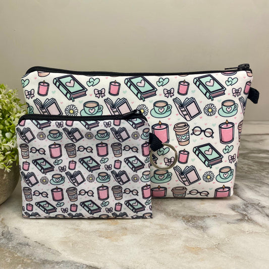 Pouch & Mini Pouch Bundled Set - Books Coffee Tea Daisy