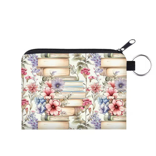 Mini Pouch - Books Stack Cream Purple Floral