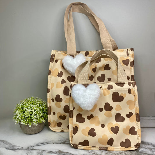 Tote Bag - Heart Brown + Tan