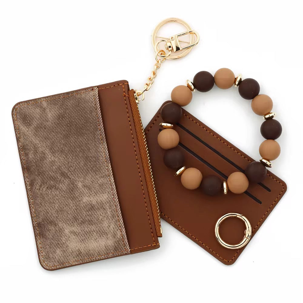 Denim Suede Bracelet Keychain & Card Holder Wallet - PREORDER