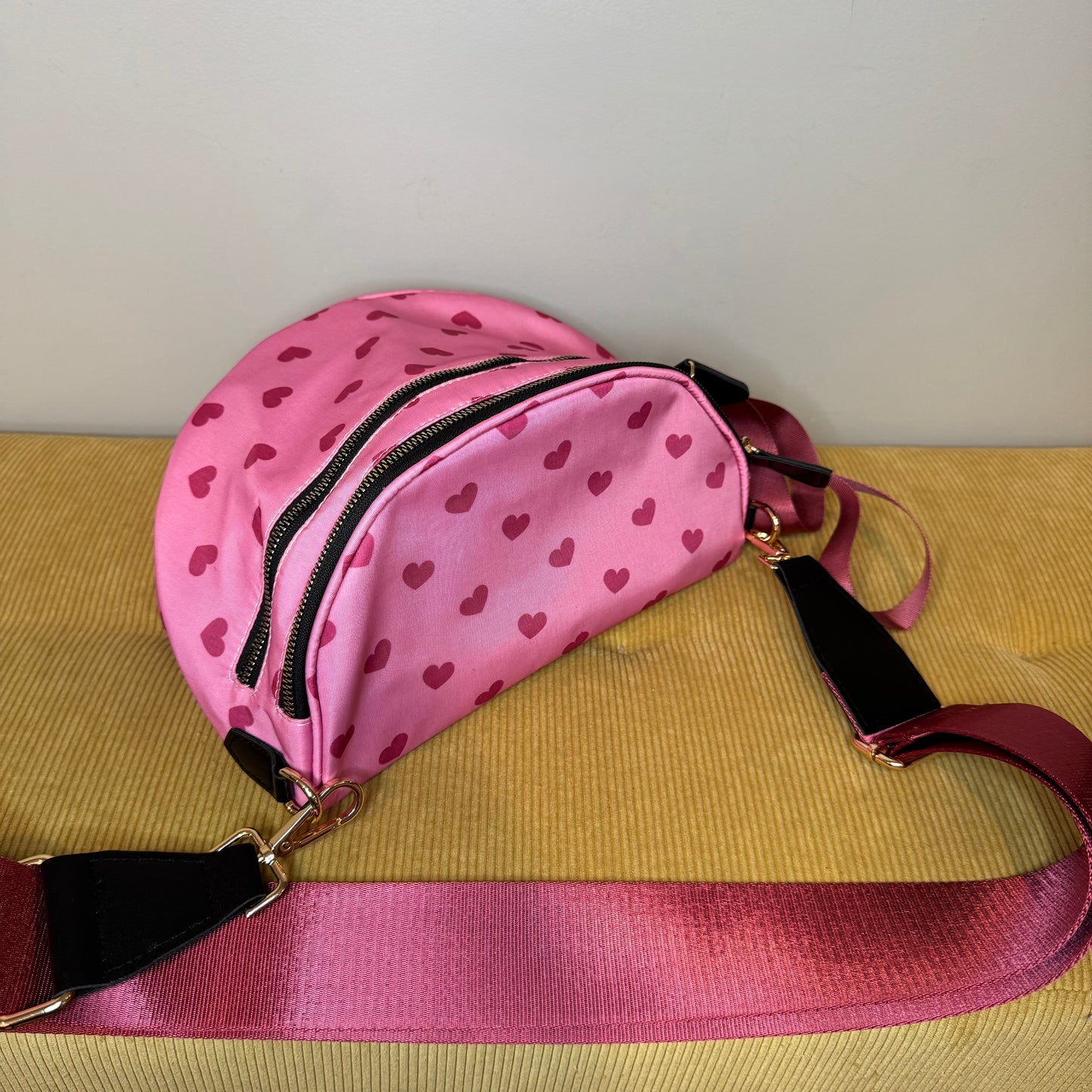 The Roni Nylon Crossbody - Light Pink Hearts