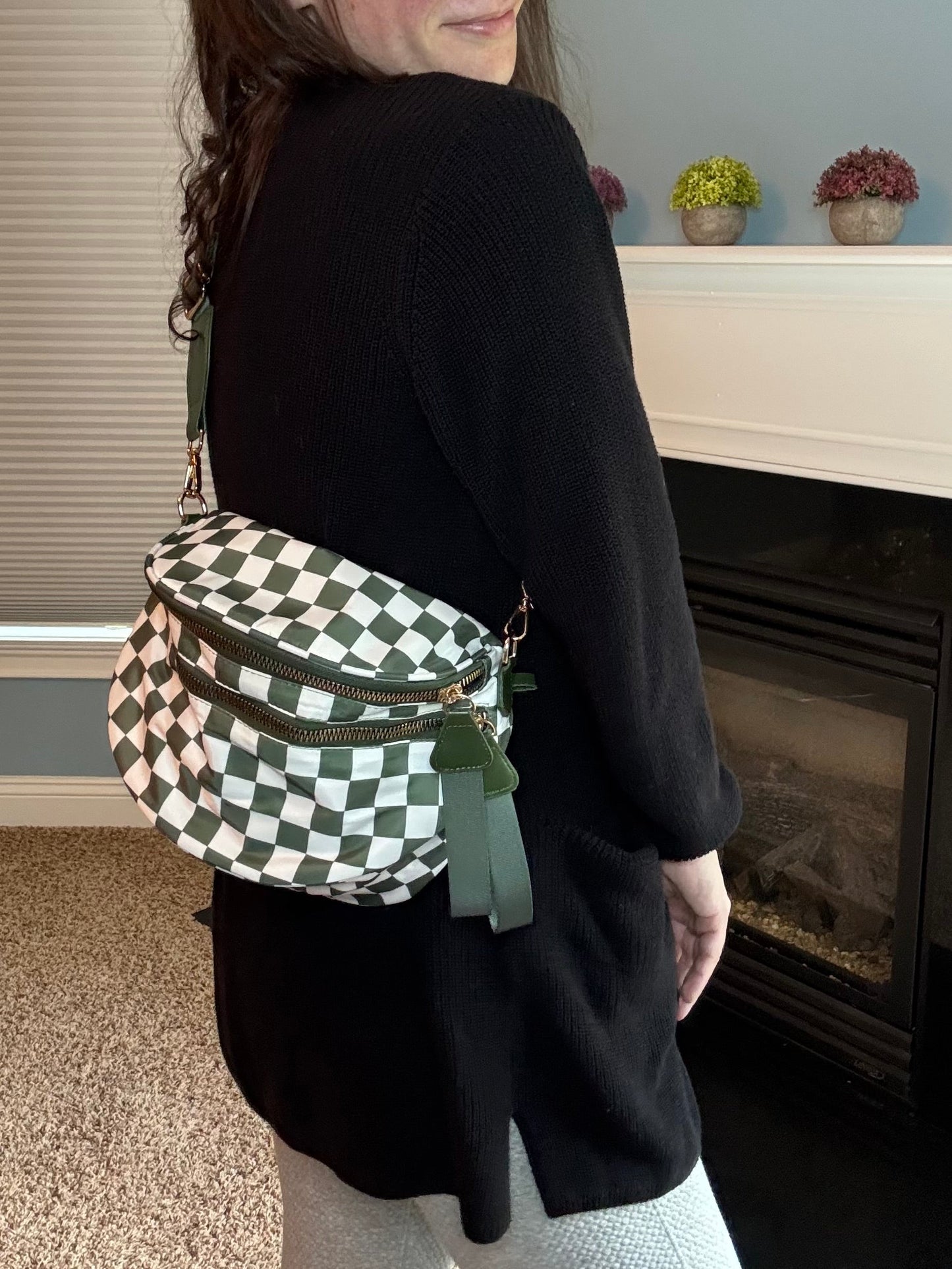 The Roni Nylon Crossbody - Checkered Dark Green - PREORDER