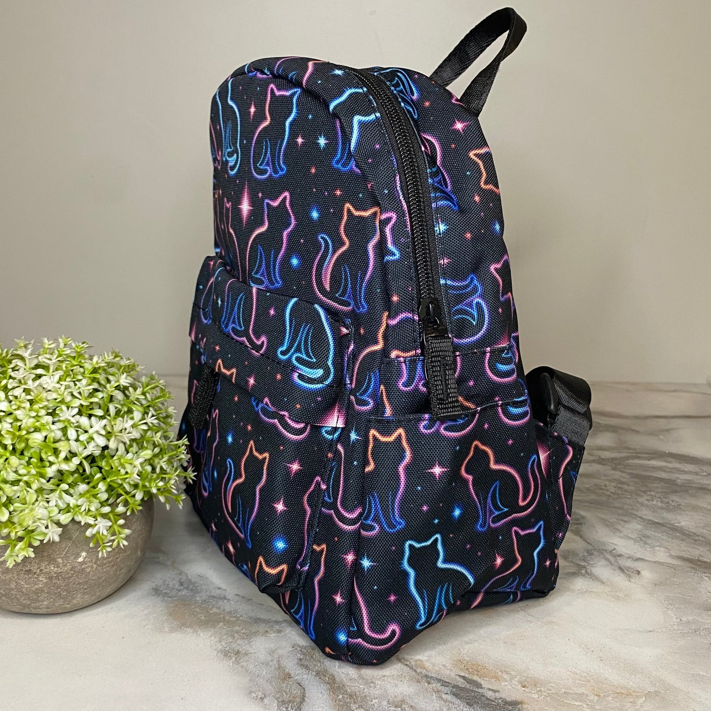 Mini Backpack - Halloween Fall - Cat Neon Outline