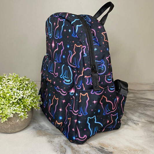 Mini Backpack - Halloween Fall - Cat Neon Outline