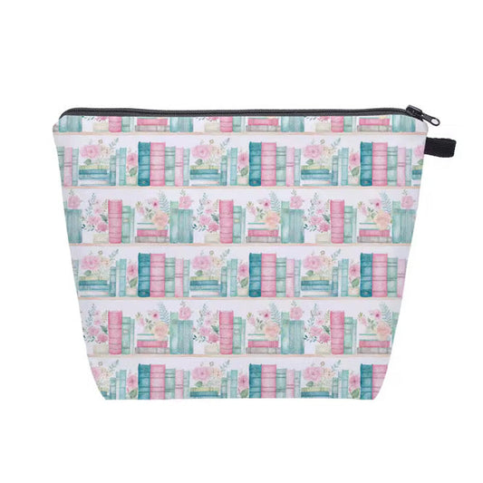 Pouch XL - Books Blue Mint Pink Floral Shelves