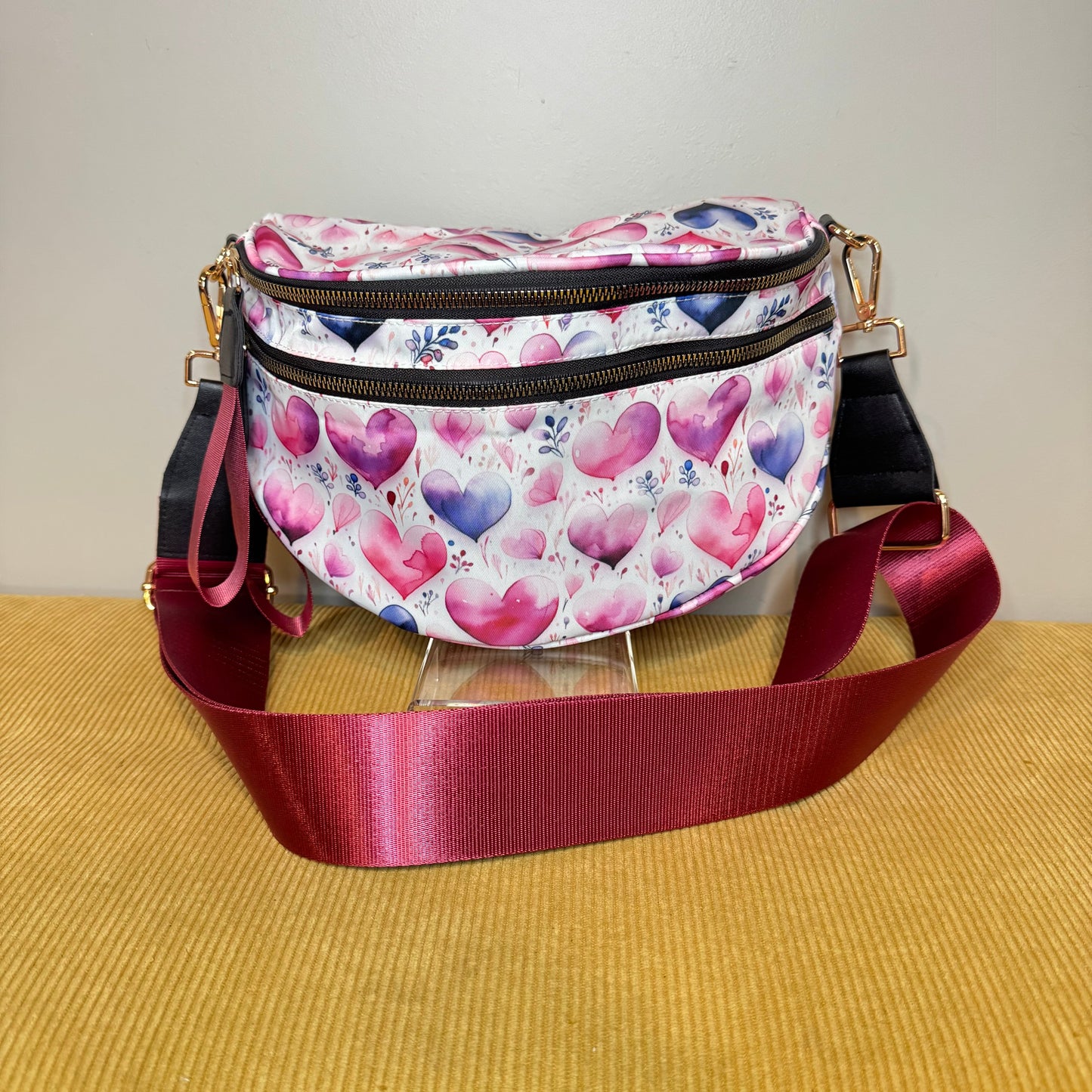 The Roni Nylon Crossbody - Pink Purple Hearts