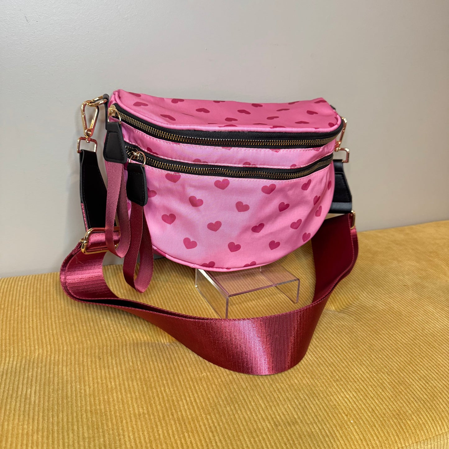 The Roni Nylon Crossbody - Light Pink Hearts
