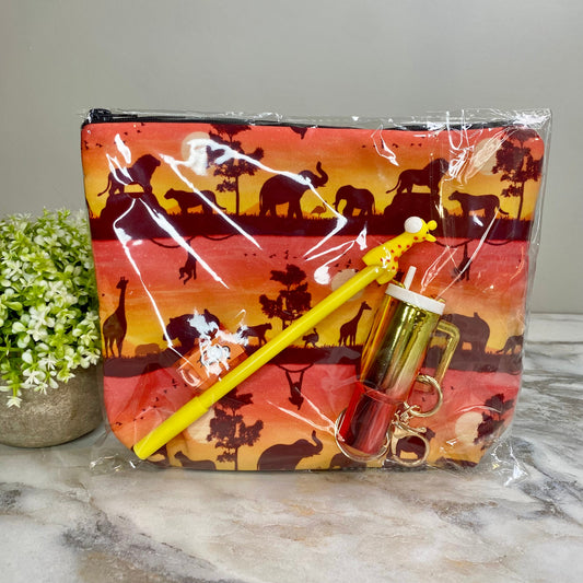 Pouch XL, Pen, TicTac, & Tumbler Keychain Bundled Set - Sunset Safari