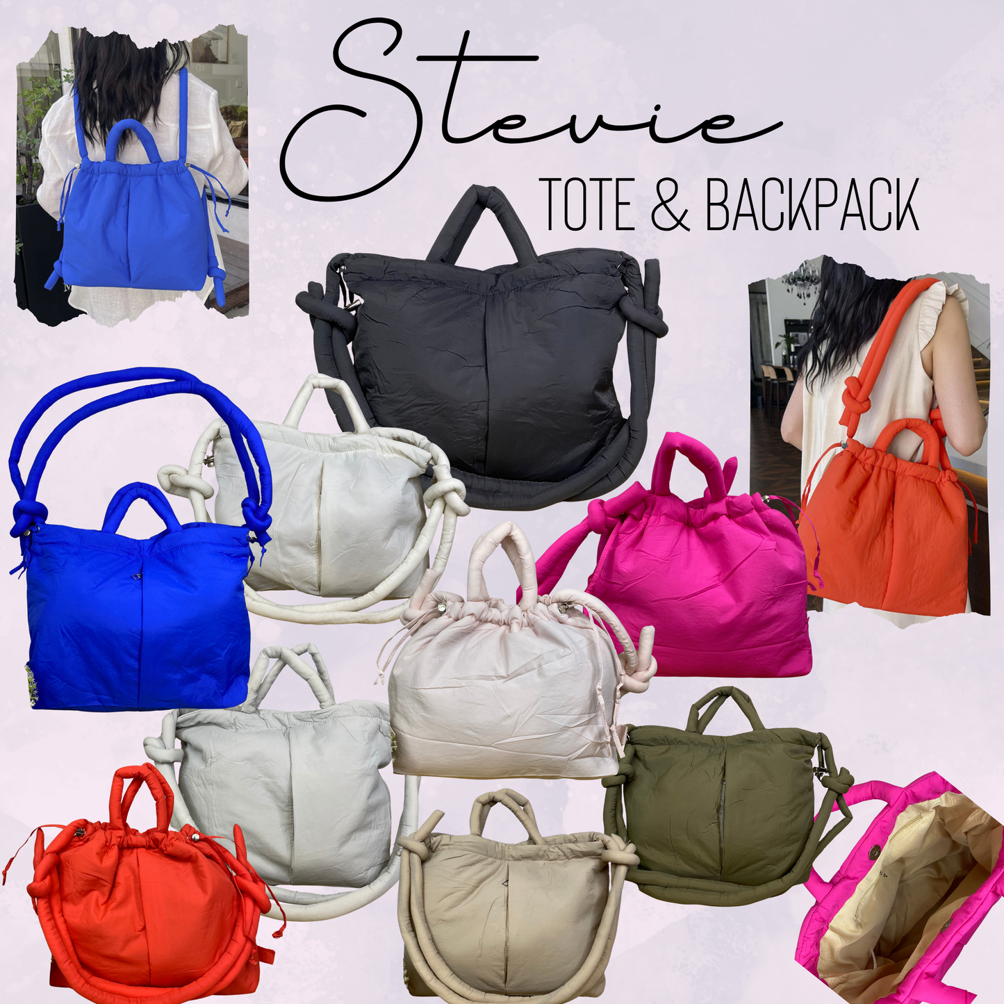 Stevie - Nylon Puff Tote & Backpack