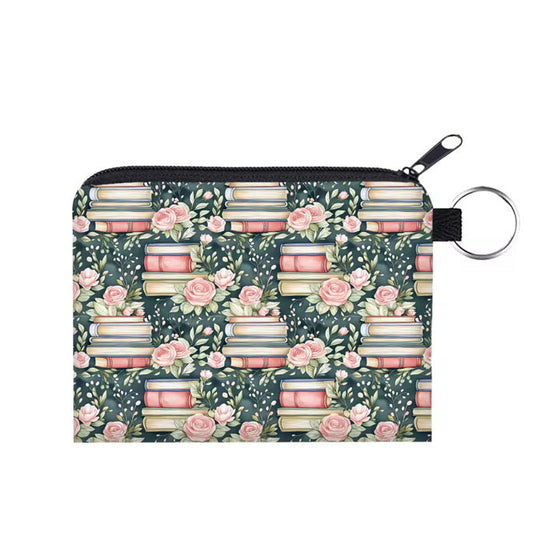 Mini Pouch - Book Stack Roses Teal